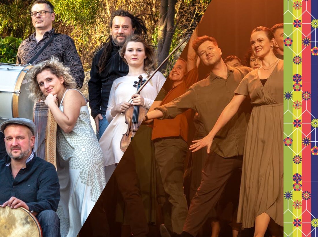 Grafika promująca koncert kolektywu tanecznego Woda na Młyn z Kapelą ze Wsi Warszawa