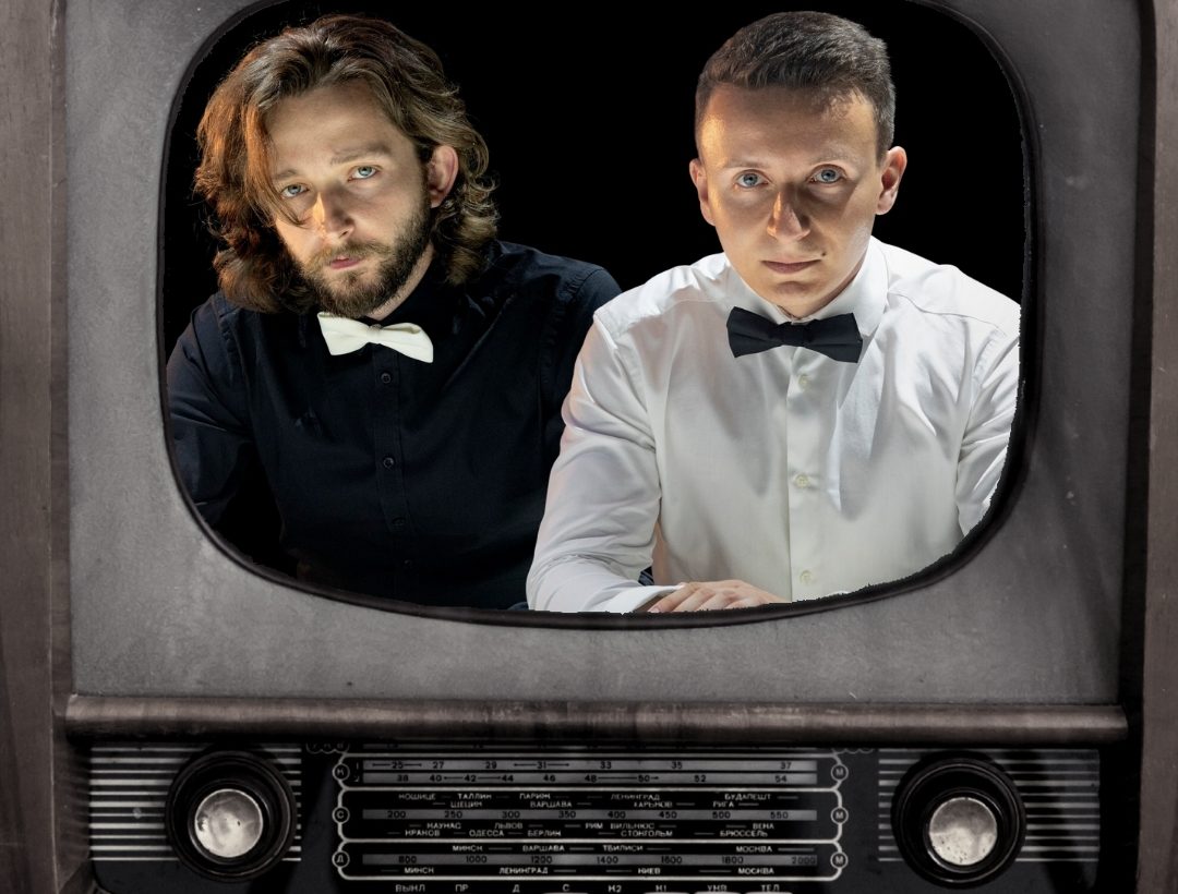 grafika promująca koncert muzyki filmowej na dwa fortepiany