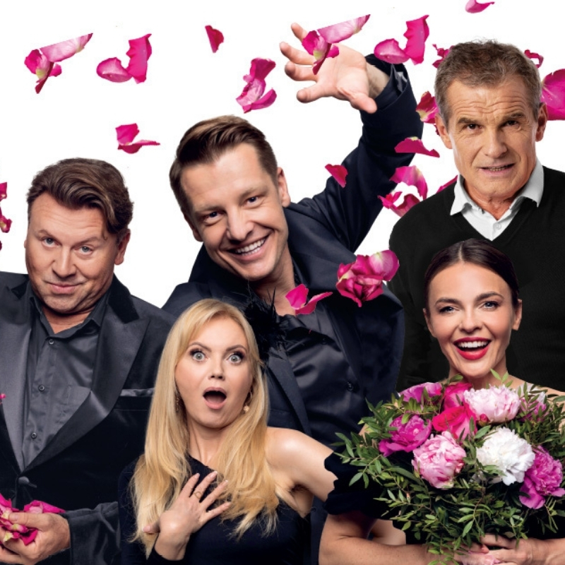 Fragment plakatu promującego spektakl Ślub doskonały