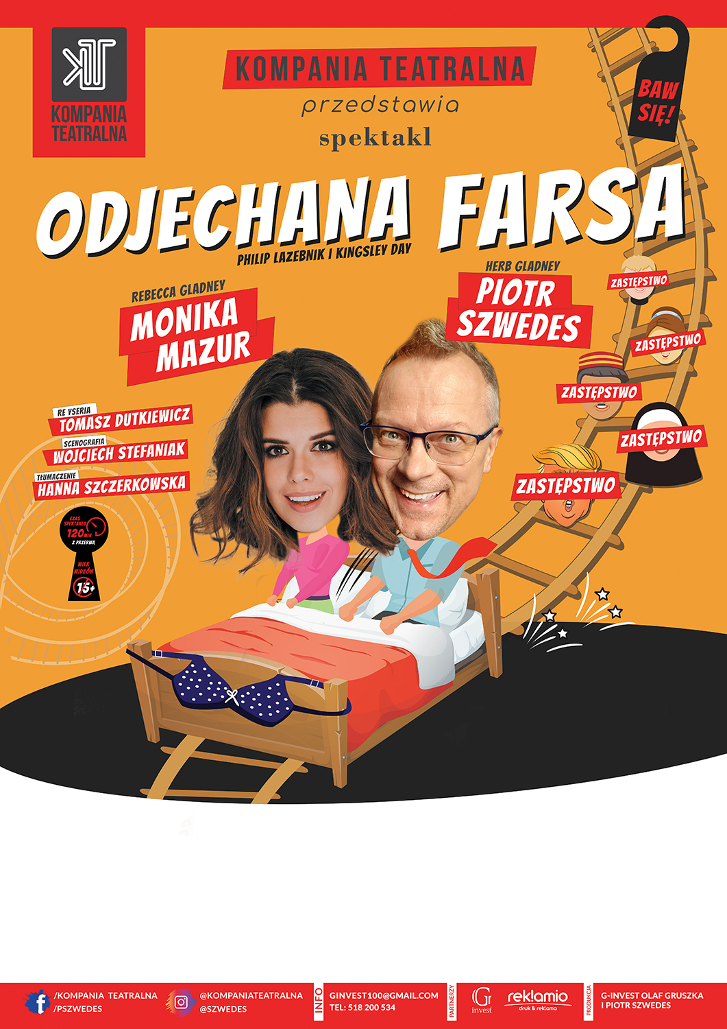 Plakat promujący spektakl "Odjechana farsa"
