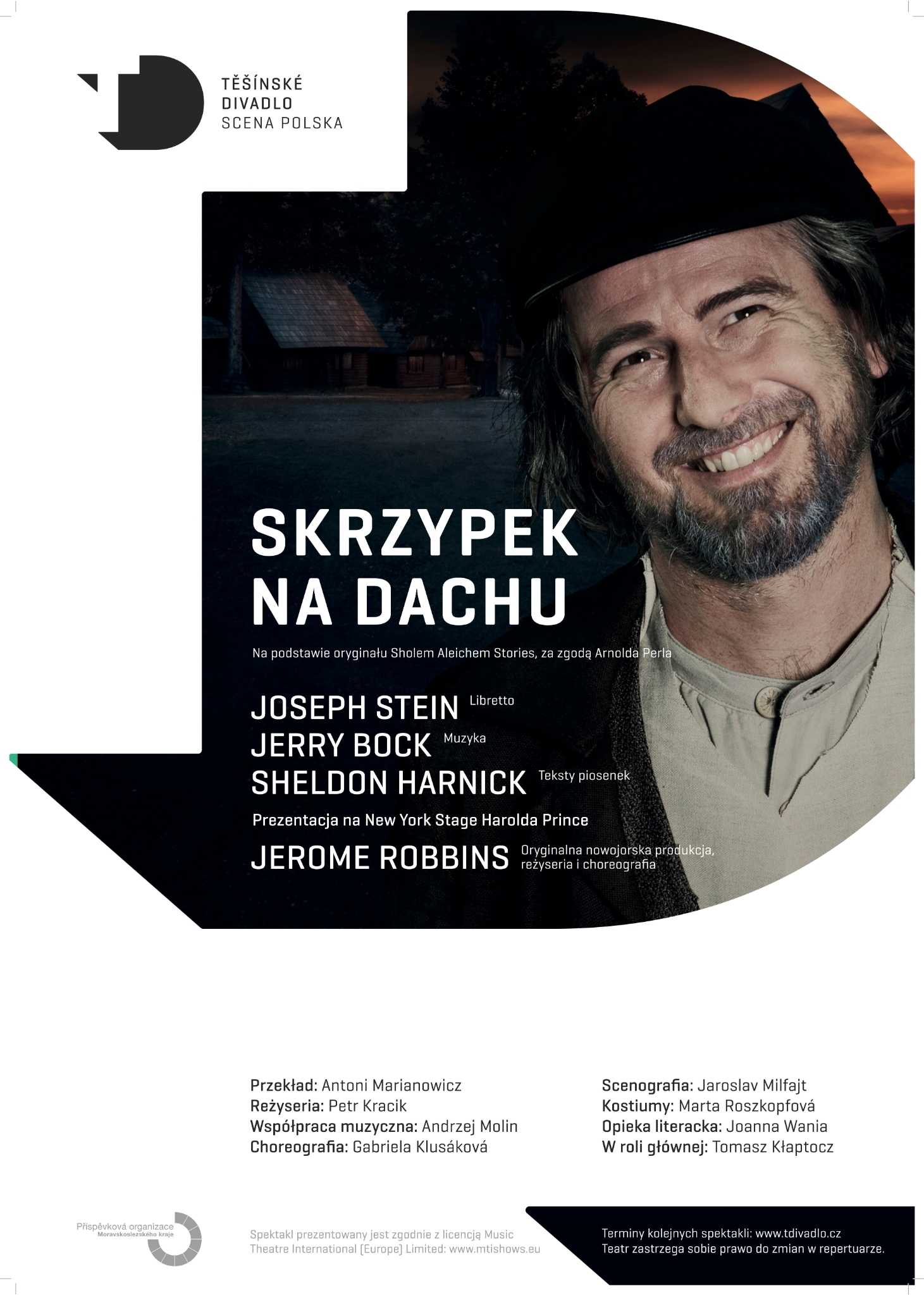 Plakat promujący musical Skrzypek na dachu Teatru Cieszyńskiego