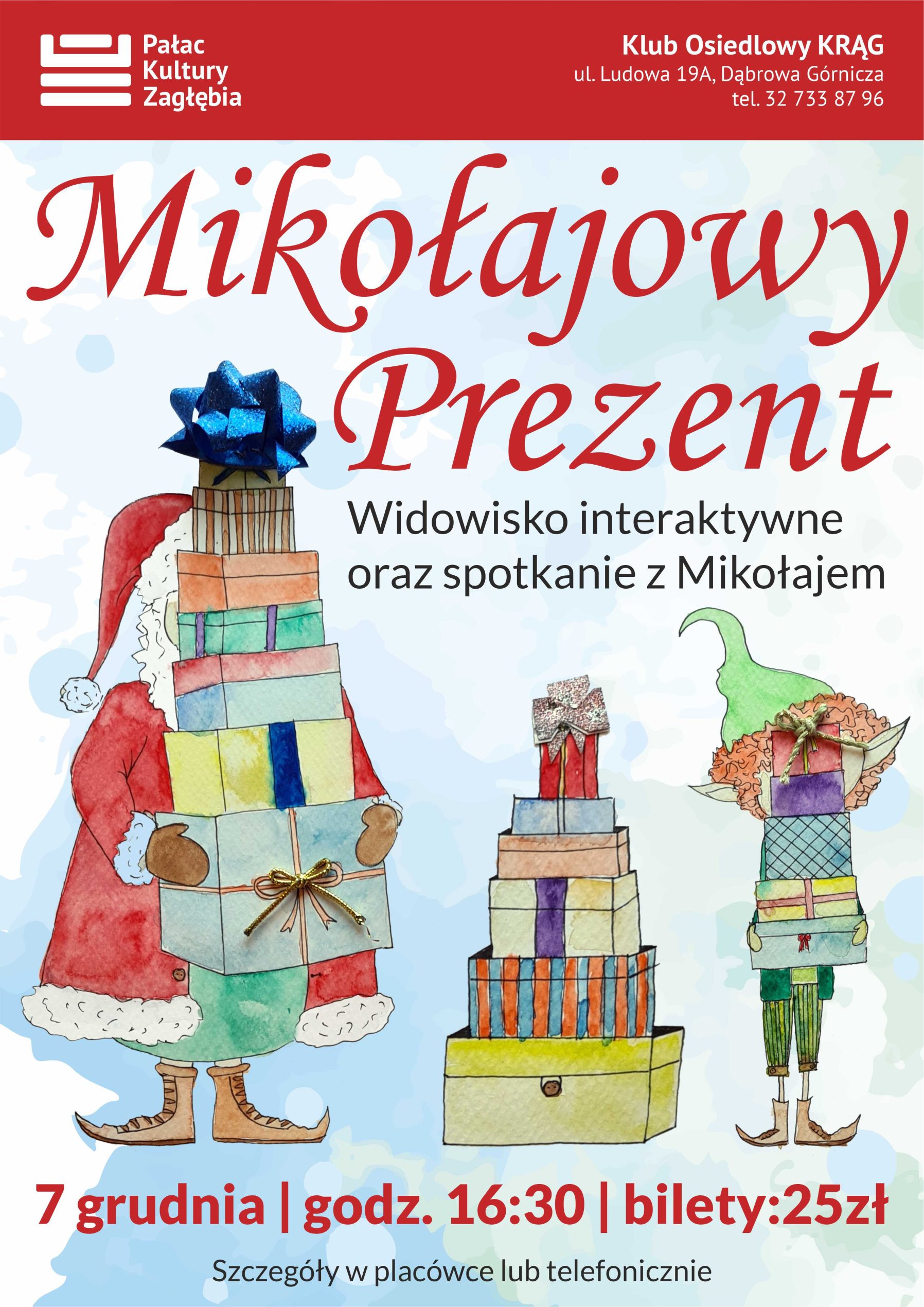 Plakat promujący wydarzenie "Mikołajki w Klubie Osiedlowym Krąg"