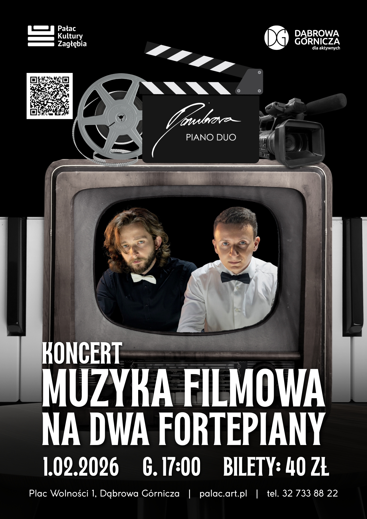 Plakat promujący koncert Dombrova Piano Duo