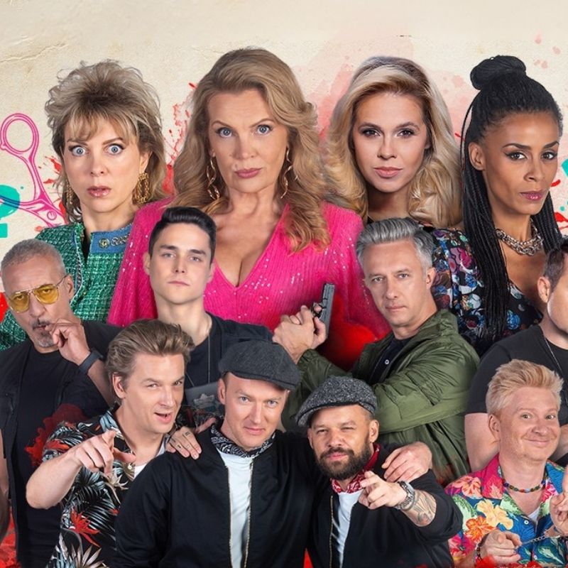 Fragment plakatu promującego spektakl Szalone Nożyczki