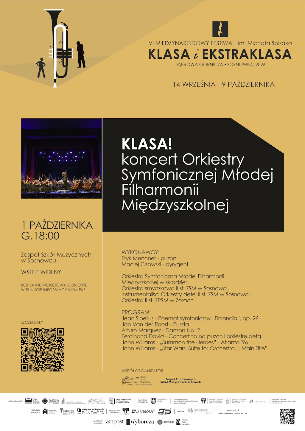 Plakat promujący wydarzenie KLASA! – koncert Orkiestry Symfonicznej Młodej Filharmonii Międzyszkolnej