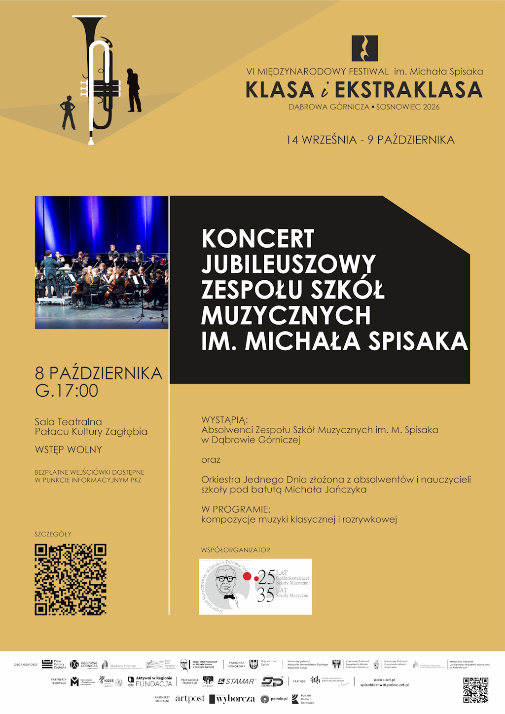 Plakat promujący Koncert Jubileuszowy Zespołu Szkół Muzycznych im. Michała Spisaka