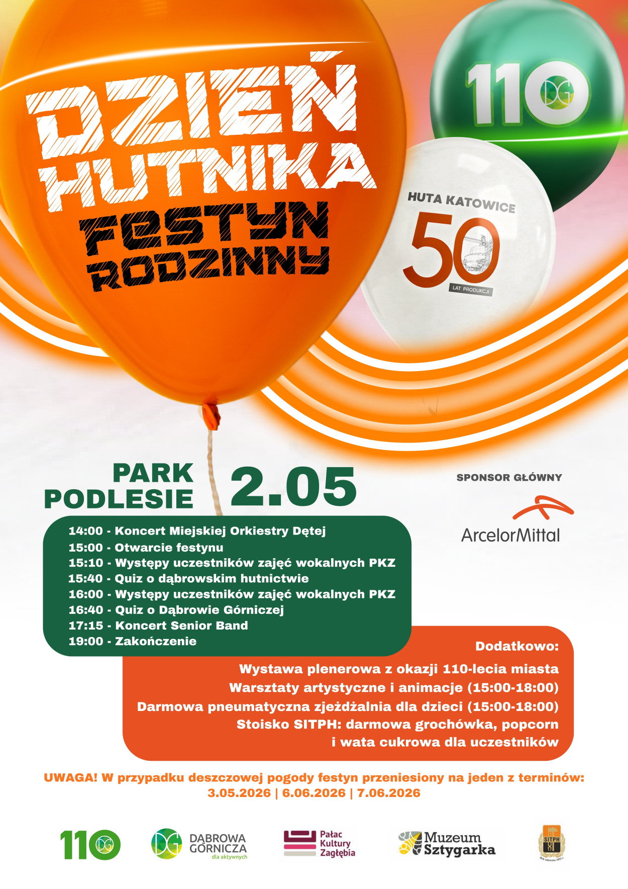 plakat promujący festyn rodzinny z okazji dnia hutnika