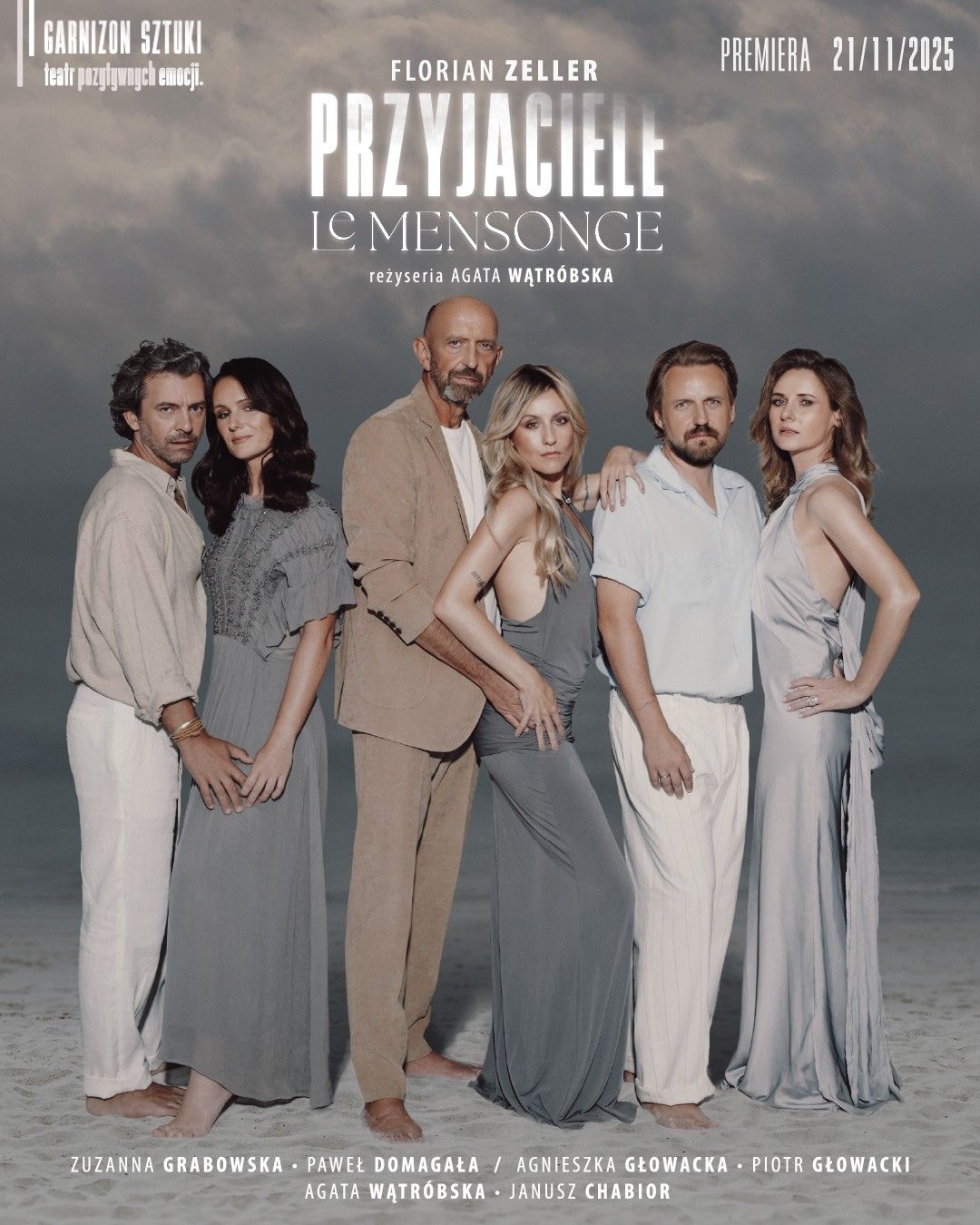 Plakat promujący spektakl "Przyjaciele / Le Mensonge"