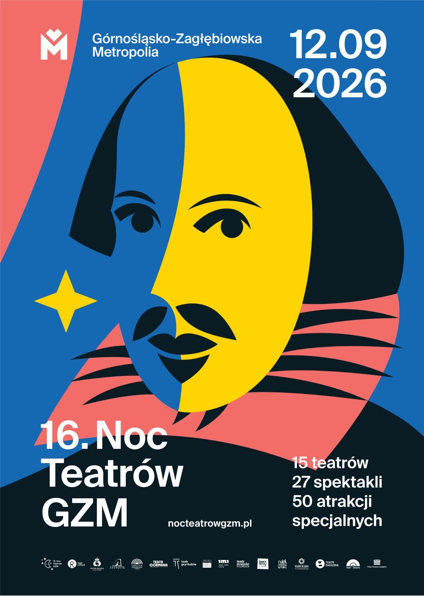 Plakat promujący wydarzenie "Noc teatrów GZM".