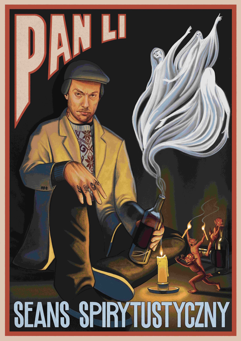 Plakat promujący wydarzenie "Pan Li - Seans Spirytustyczny"