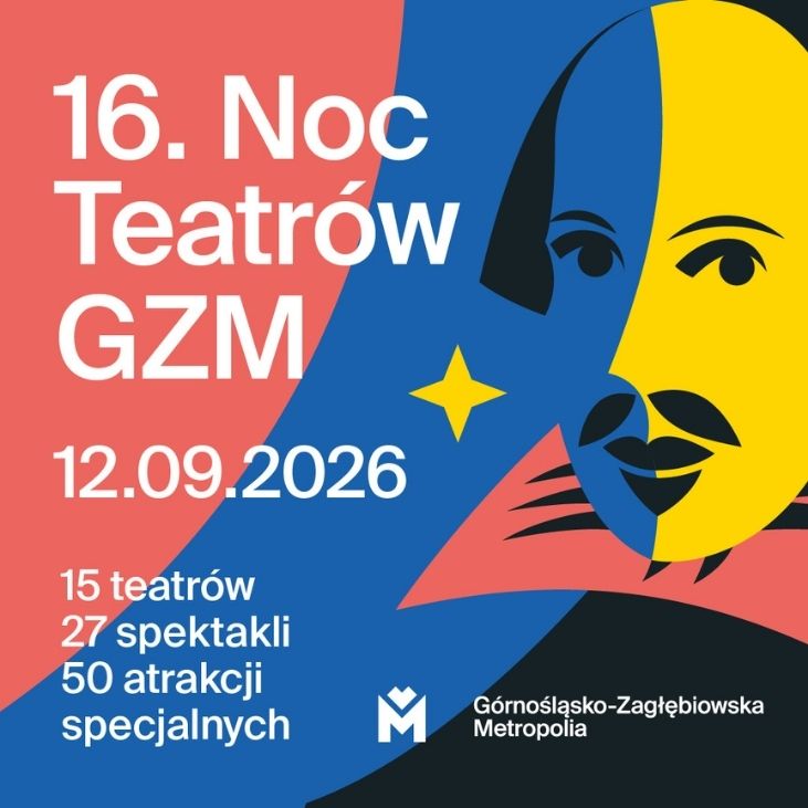 Grafika promująca wydarzenie "Noc teatrów GZM".
