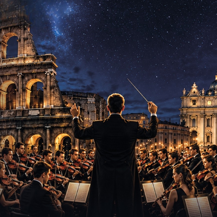 Grafika promująca Koncert Noworoczny pt. "Wszystkie Drogi Prowadzą do Rzymu"