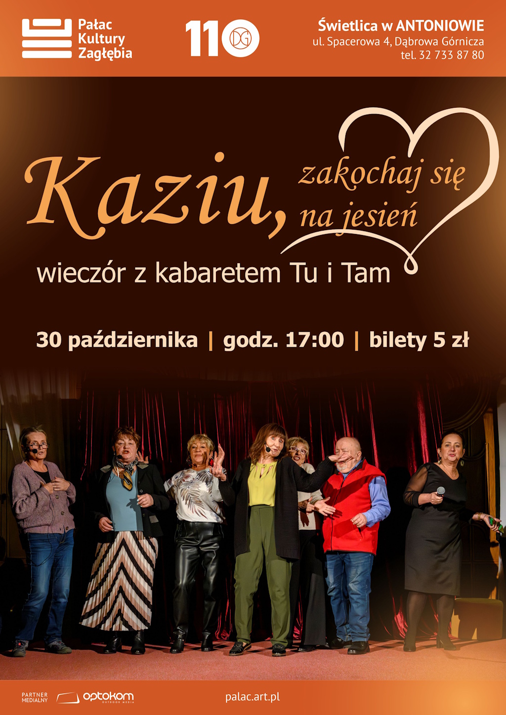 Plakat promujący wydarzenie Kabaretu Tu i Tam pt. Kaziu zakochaj się na jesień