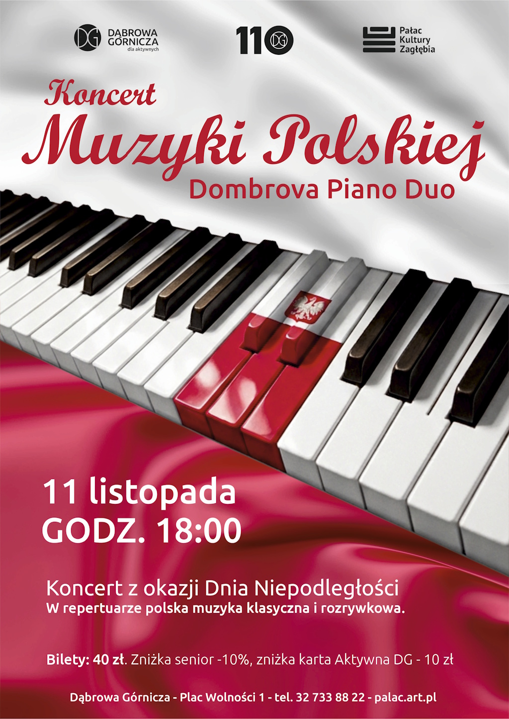 Plakat promujący Koncert Muzyki Polskiej Dombrowa Piano Duo