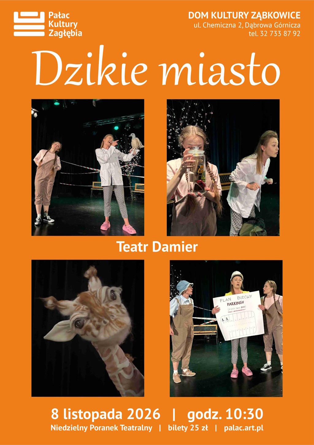 Plakat promujący wydarzenie Niedzielne Poranki Teatralne - Dzikie Miasto