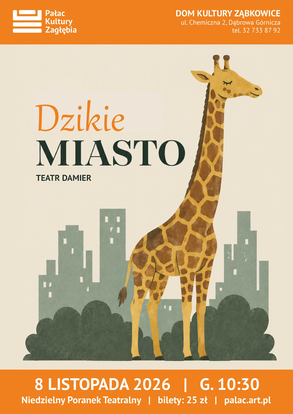Plakat promujący wydarzenie Niedzielne Poranki Teatralne - Dzikie Miasto