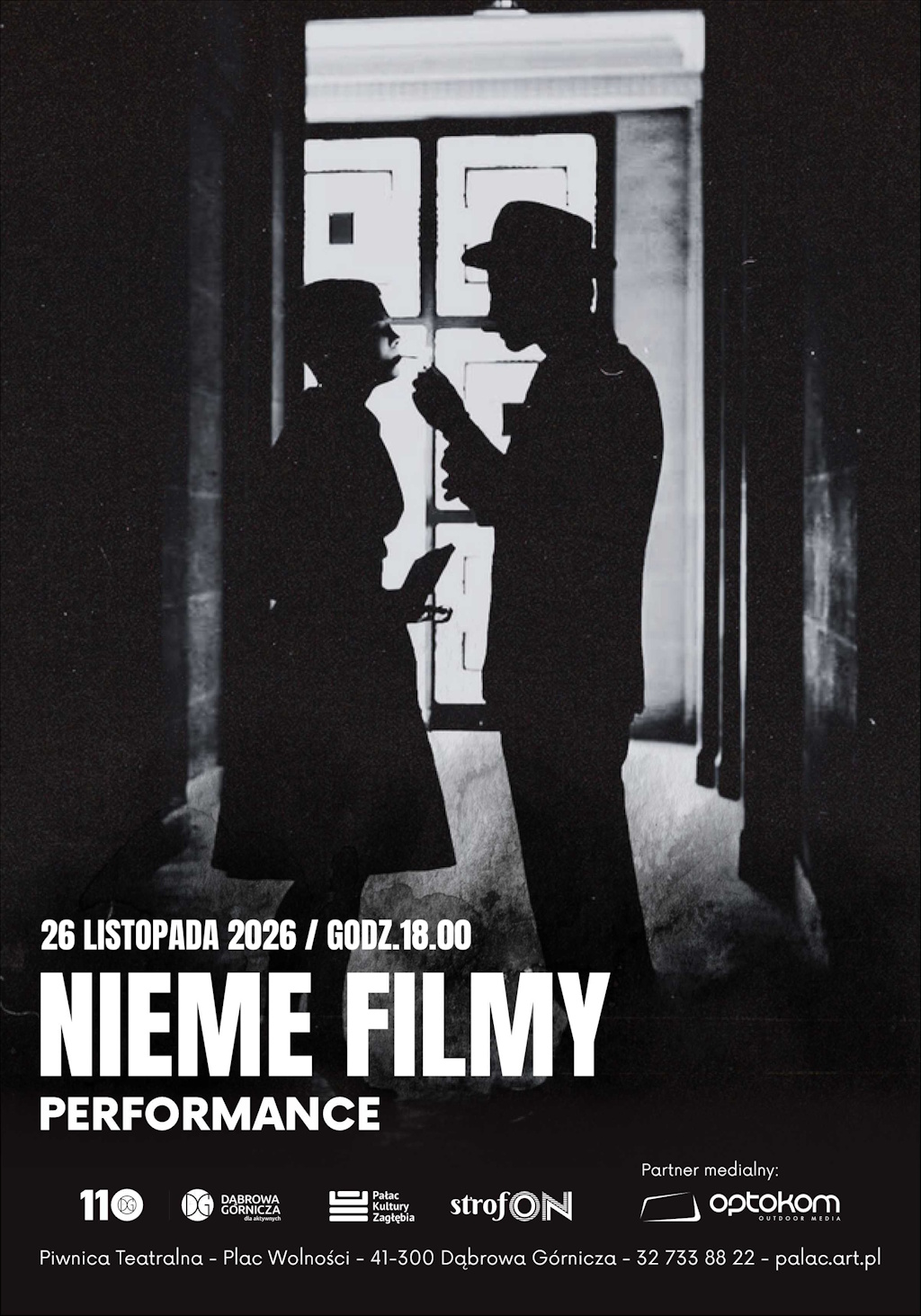 Plakat promujący performance "Nieme filmy"